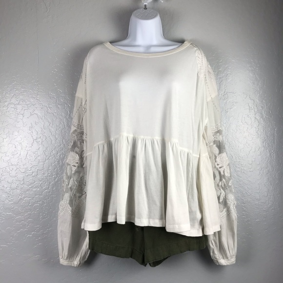 Free People Ivory Embroidered Penny Tee M - Picture 3 of 6